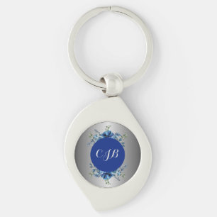 Porte-clés Élégance Florale Argent et Bleu