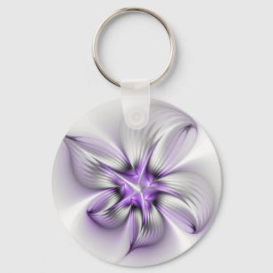 Porte-clés Élégance florale Art fractal violet abstrait moder