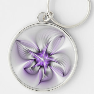 Porte-clés Élégance florale Art fractal violet abstrait moder