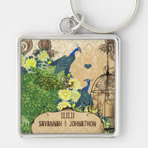 Porte-clés Élégance jaune ensoleillée Cage à oiseaux vintage