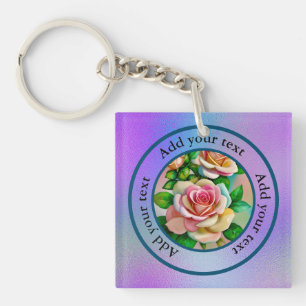 Porte-clés Elégance Rose rose et jaune Aquarelle Pastel K