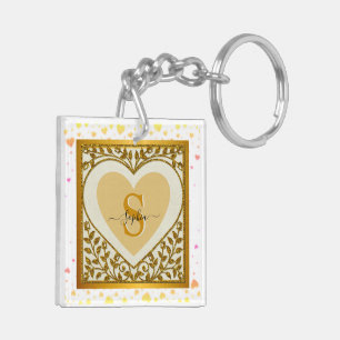 Porte-clés élégant à paillettes dorées avec initia