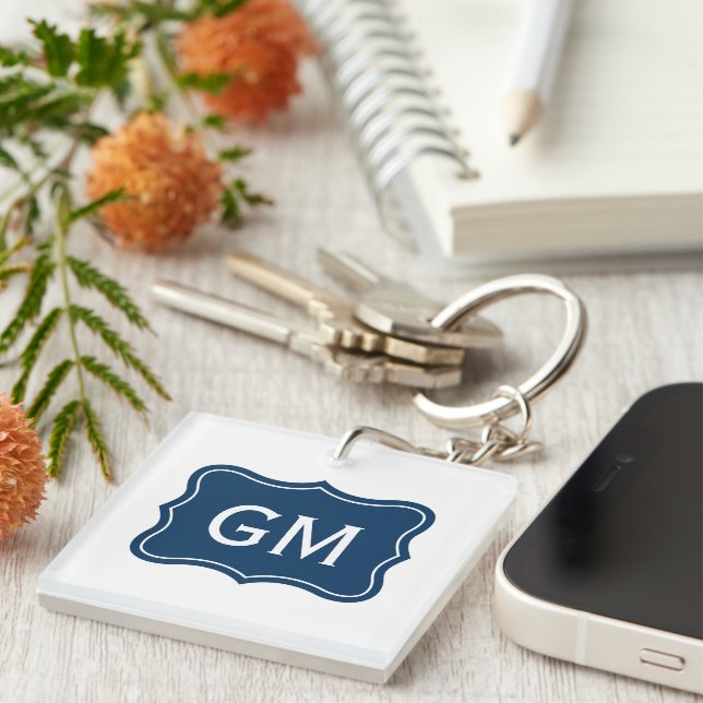 Porte-clés élégant avec initiales de monogramme pe (Devant Droit)