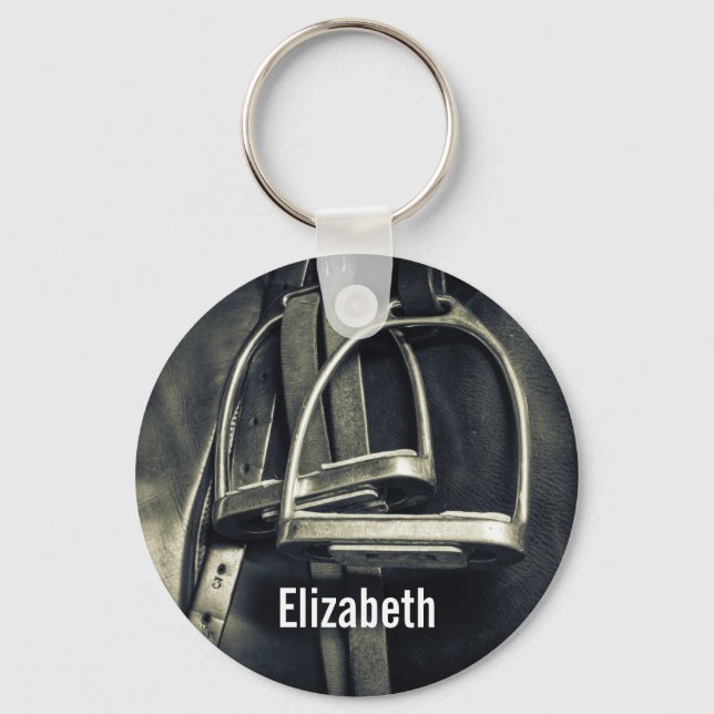 Porte-clés Élégant bâton d'argent sur selle d'équitation angl (Recto)