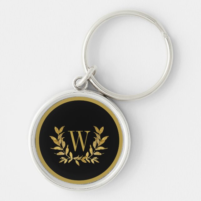Porte-clés Elégant Black Gold Moderne Monogramme Chic (Devant)