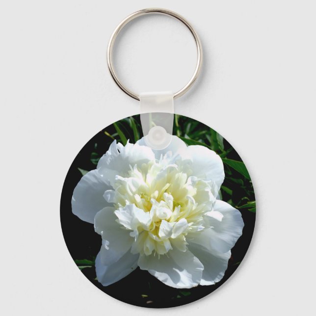 Porte-clés Elégant blanc peony floral blanc photo (Recto)