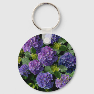 Porte-clés Elégant bleu violet magenta vert hydrangée florale