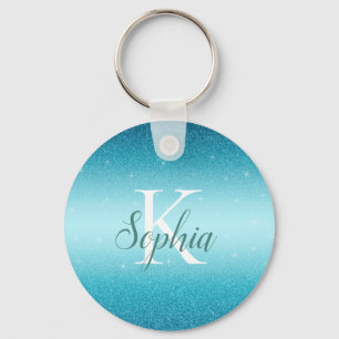 Porte-clés Elegant Blue Sparkle Glitter Button Keychain