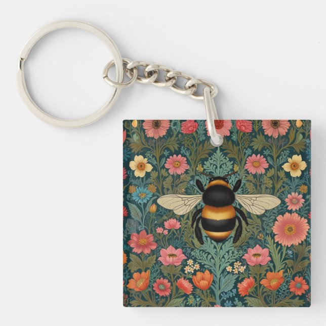 Porte-clés Elegant boho retro bumblebee spring florals  (Devant)