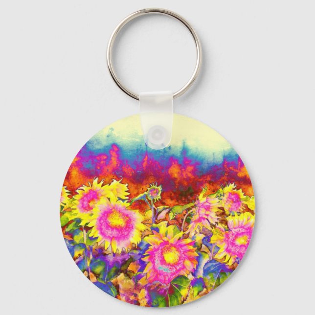 Porte-clés Élégant boho rétro tournesol fleurs rose jaune (Recto)