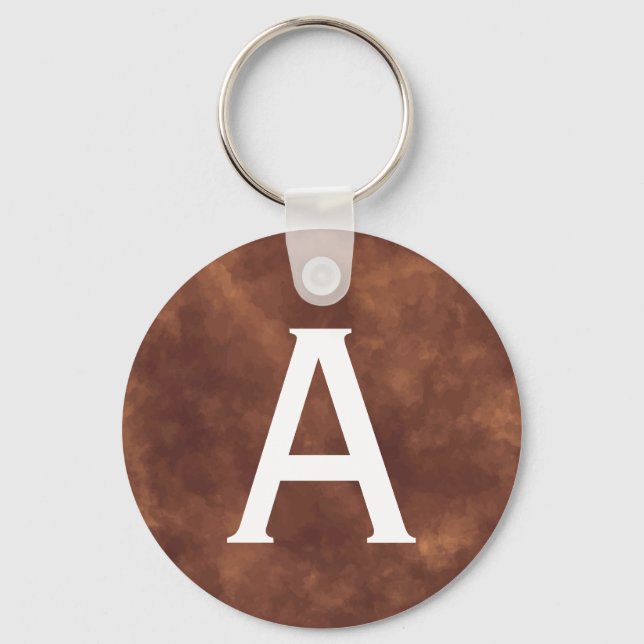 Porte-clés Elegant Brown Leather Watercolor Round Keychain wi (Recto)