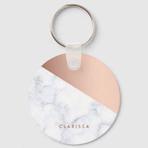 Porte-clés Elégant chick géométrique marbre blanc rose or