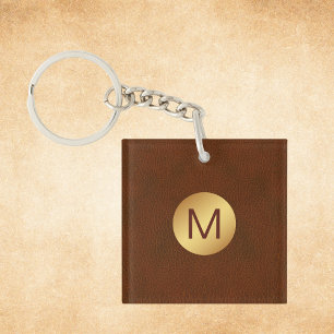 Porte-clés Élégant Classy Brown & Gold Nom initial