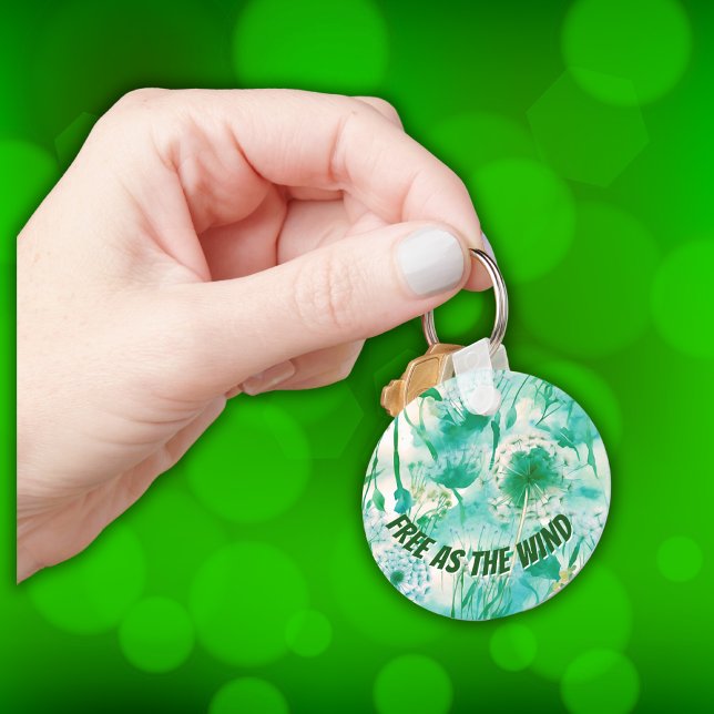 Porte-clés Élégant Dandelion Monogramme vert et blanc | (Créateur téléchargé)