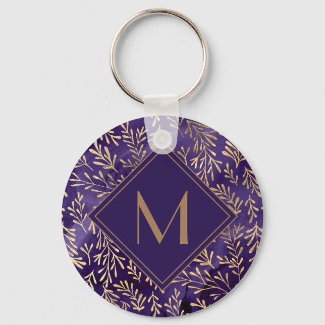 Porte-clés Élégant Feuille d'or violet élégant (Recto)