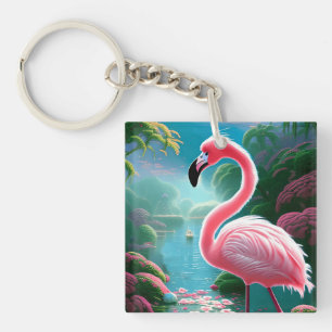 Porte-clés Élégant Flamant rose tropical-70852