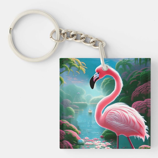 Porte-clés Élégant Flamant rose tropical-70852 (Devant)