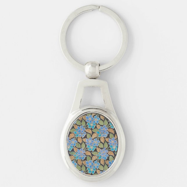 Porte-clés Élégant Fleur Bleu Périwinkle Floral Classic (Devant)