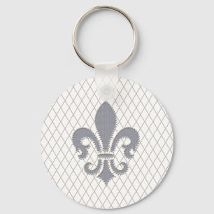 Porte-clés Elegant Fleur de Lys dans gris et blanc