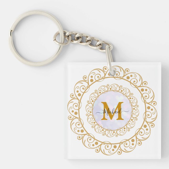 Porte-clés Elegant Gold Glitter Initial & Name (Devant)