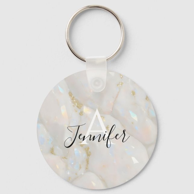 Porte-clés Elégant Gold Opal Gemstone Personnalisé Nom Monogr (Recto)