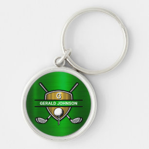 Porte-clés Elégant Gold Shield Golf Monogramme Design
