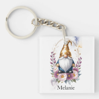 Porte-clés Elegant Golden Gnome in Floral Bouquet