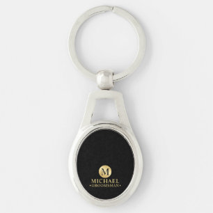Porte-clés Élégant Groomsmen Personnalisé Noir et Or