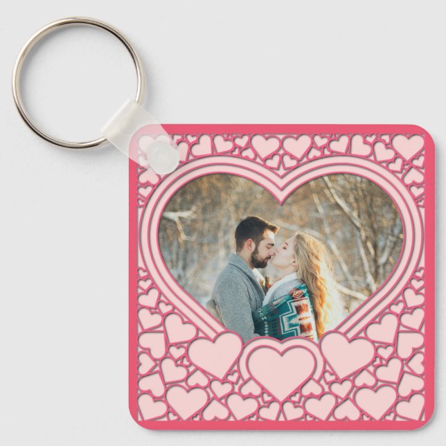 Porte-clés Élégant Heureuse Sainte-Valentin de coeur rose élé (Recto)