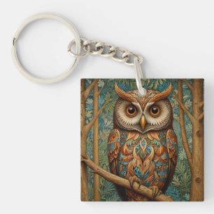 Porte-clés Élégant hibou rétro boho bohème bohème forêt verte
