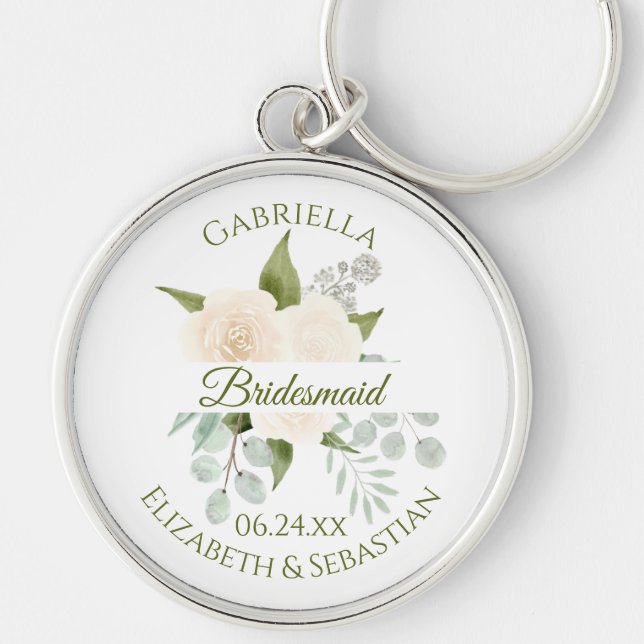 Porte-clés Élégant Ivoire Peach Roses Bridesmaid Mariage Keyc (Devant)