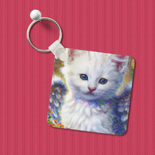 Porte-clés Élégant Kitty blanc avec ailes
