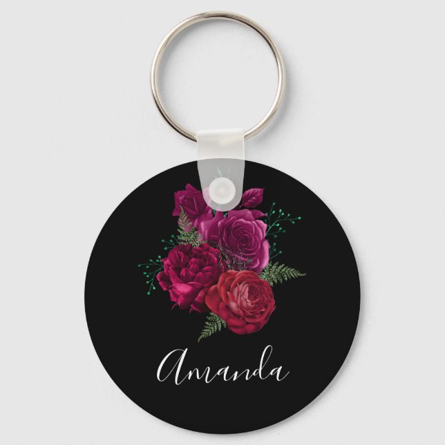 Porte-clés Elegant Magenta Rose Floral Bouquet (Recto)