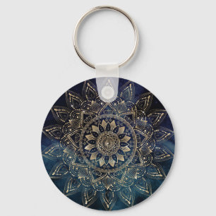 Porte-clés Elégant Mandala Gold Blue Galaxy