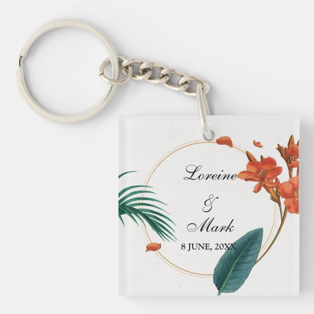 Porte-clés Élégant Mariage floral tropical (Devant)