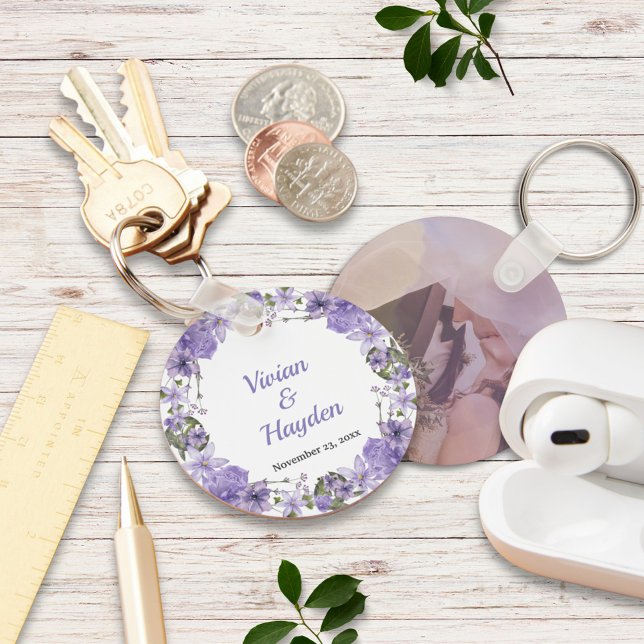 Porte-clés Élégant Mariage floral violet Porte - clé (Créateur téléchargé)