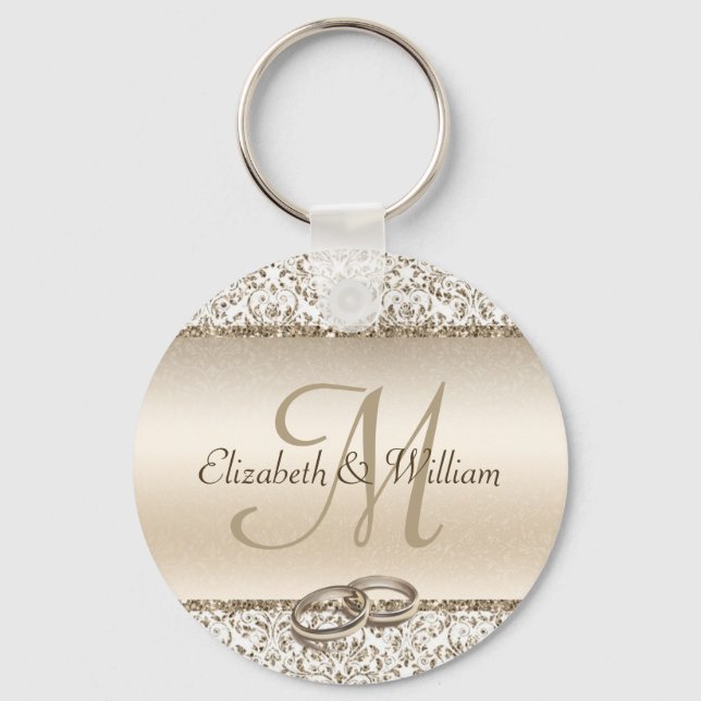 Porte-clés Elégant Monogramme Champagne Mariage Favoriser (Recto)