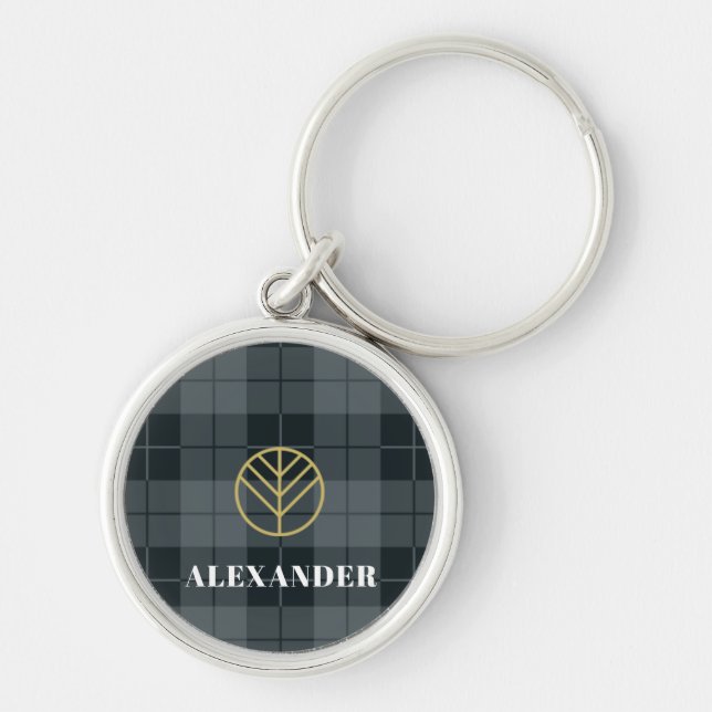 Porte-clés Élégant Monogramme d'or noir Tartan Plaid (Devant)