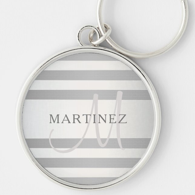Porte-clés Élégant Monogramme Faux Gris Argent Gris Gris (Devant)