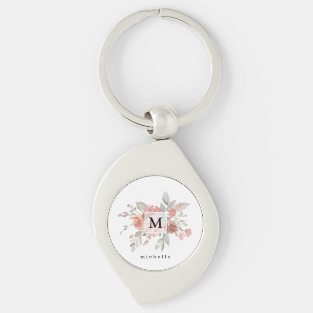 Porte-clés Élégant Monogramme floral rose pâle (Devant)