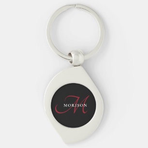 Porte-clés Élégant Monogramme moderne noir rouge