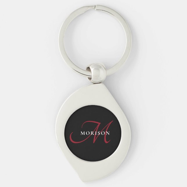 Porte-clés Élégant Monogramme moderne noir rouge (Devant)