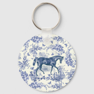 Porte-clés Élégant Monogramme Vintage bleu Cheval Floral Toil