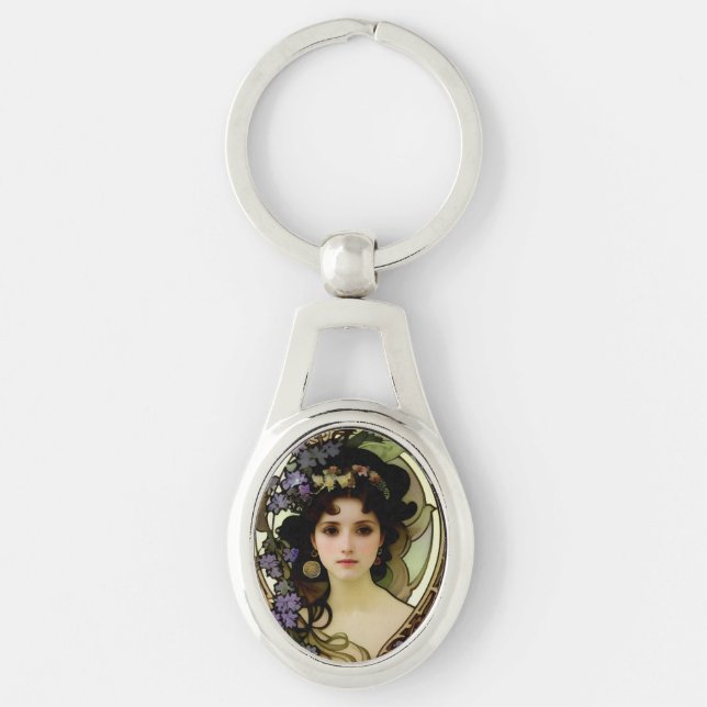 Porte-clés Elégant Mucha Style Portrait d'une belle femme (Devant)