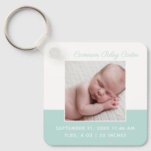 Porte-clés Elegant Newborn Baby Photo Teal Keepsake Gift