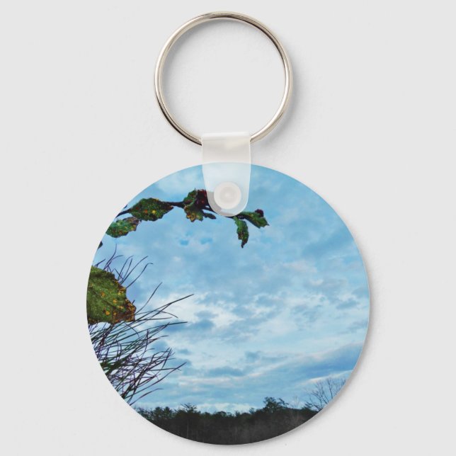 Porte-clés Élégant Noël Holly, ciel bleu (Recto)