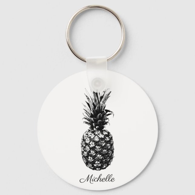 Porte-clés Élégant noir et blanc Aiguille tropicale Personnal (Recto)