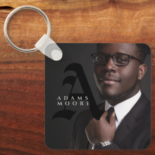 Porte-clés Élégant noir et blanc classique Monogramme photo