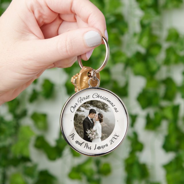 Porte-clés Elégant Notre première photo mariage de Noël (Main)