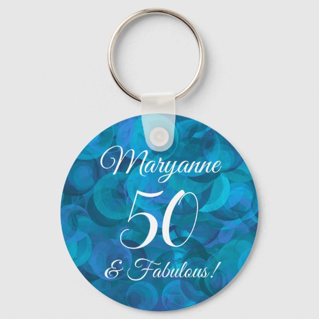 Porte-clés Elégant Ocean Blue 50 & Fabuleuse fête d'anniversa (Recto)
